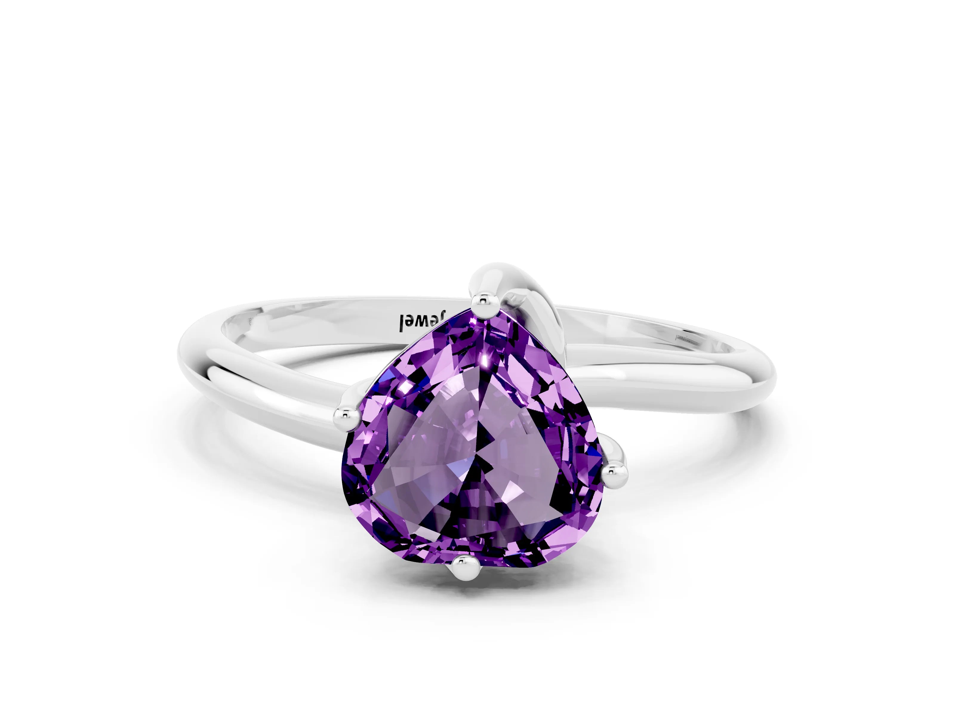 White gold Heart Cut Amethyst Solitaire Engagement Ring with Four-Prong Setting and Classic Band_12