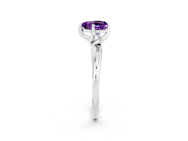 Platinum Heart Cut Amethyst Solitaire Engagement Ring with Four-Prong Setting and Classic Band