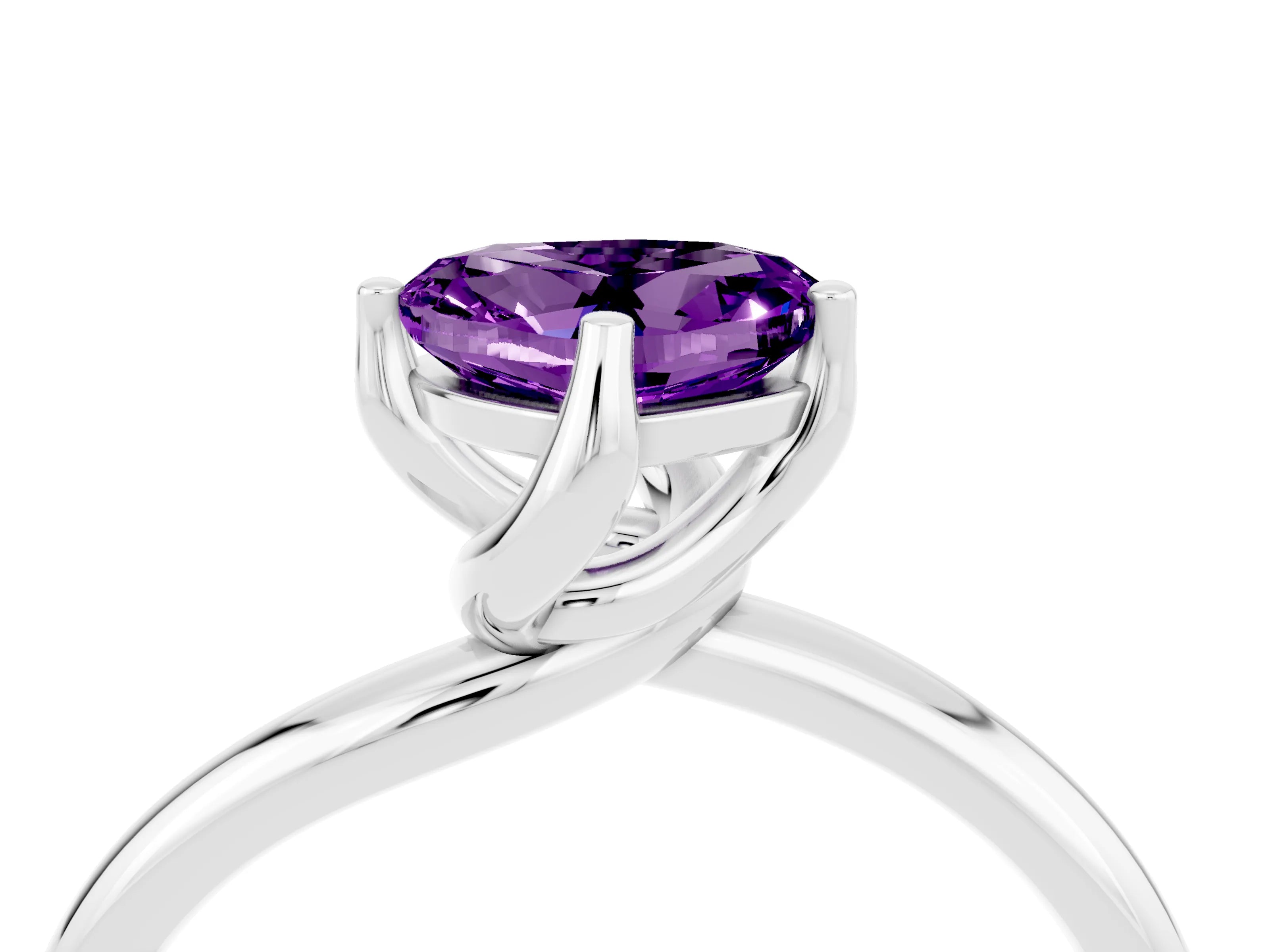 White gold Heart Cut Amethyst Solitaire Engagement Ring with Four-Prong Setting and Classic Band_16