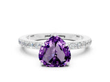 White gold Heart Cut Amethyst Solitaire Engagement Ring with Pavé Band and Four-Prong Setting