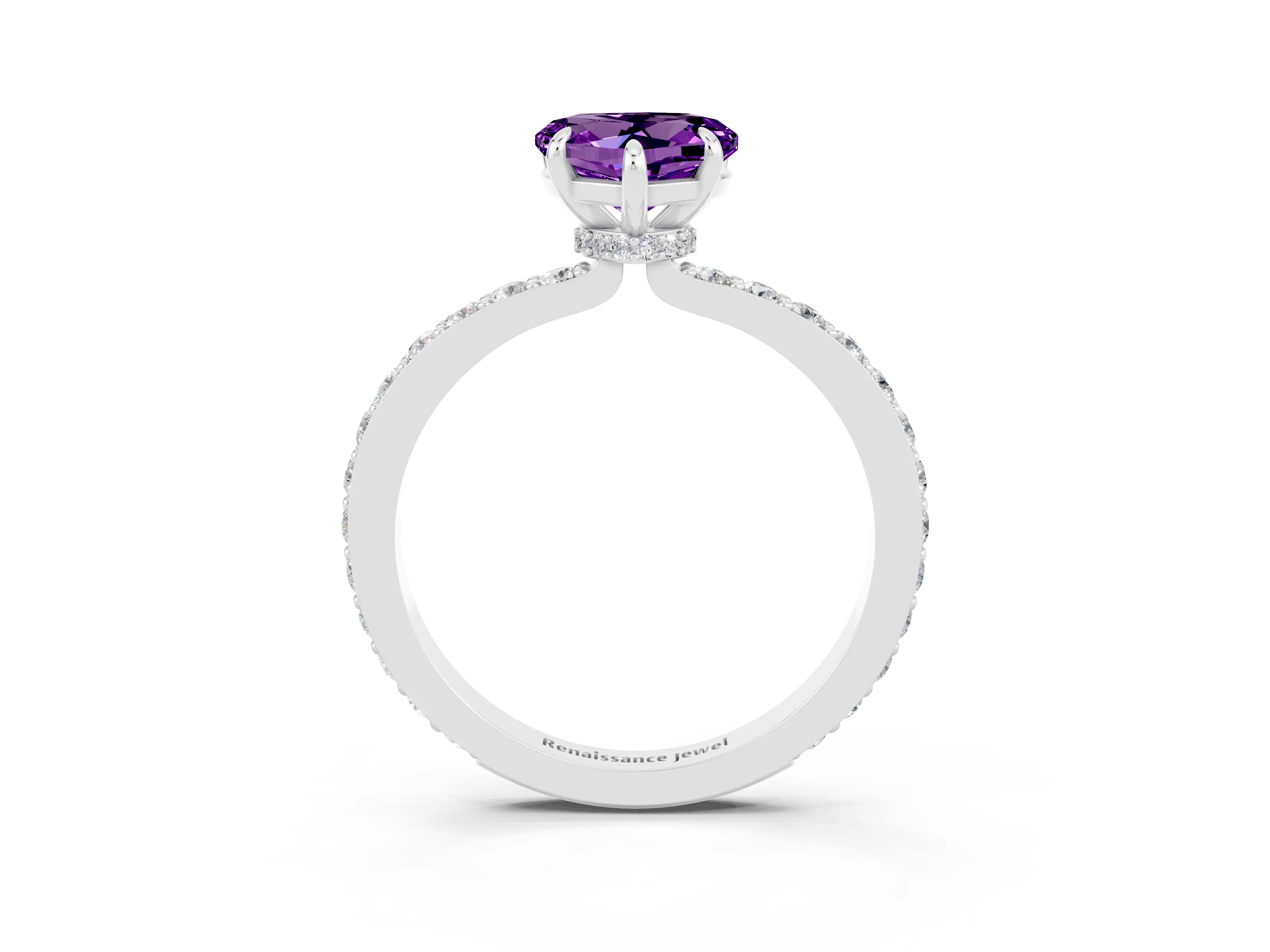 White gold Heart Cut Amethyst Solitaire Engagement Ring with Pavé Band and Four-Prong Setting_3