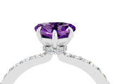 White gold Heart Cut Amethyst Solitaire Engagement Ring with Pavé Band and Four-Prong Setting_4