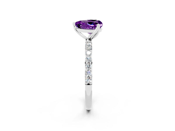 Platinum Heart Cut Amethyst Solitaire Engagement Ring with Round  Pavé Band and Prong Setting