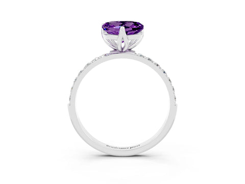 White gold Heart Cut Amethyst Solitaire Engagement Ring with Pavé Band and Prong Setting_3