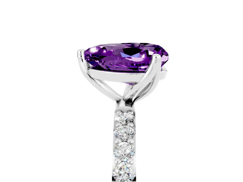 White gold Heart Cut Amethyst Solitaire Engagement Ring with Pavé Band and Prong Setting_5