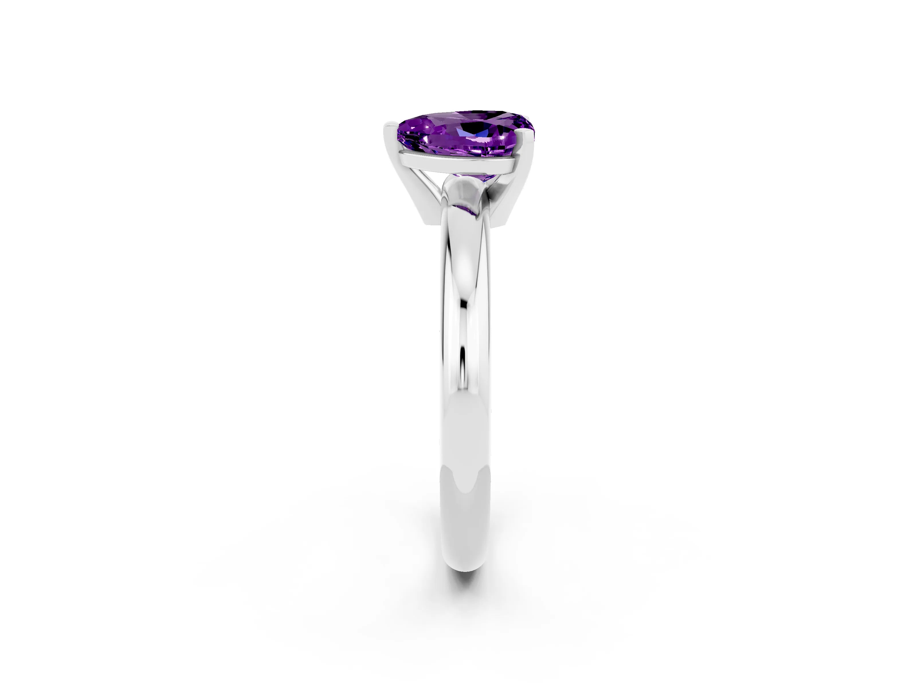 White gold Heart Cut Amethyst Solitaire Engagement Ring with Round Band and Four-Prong Setting_2