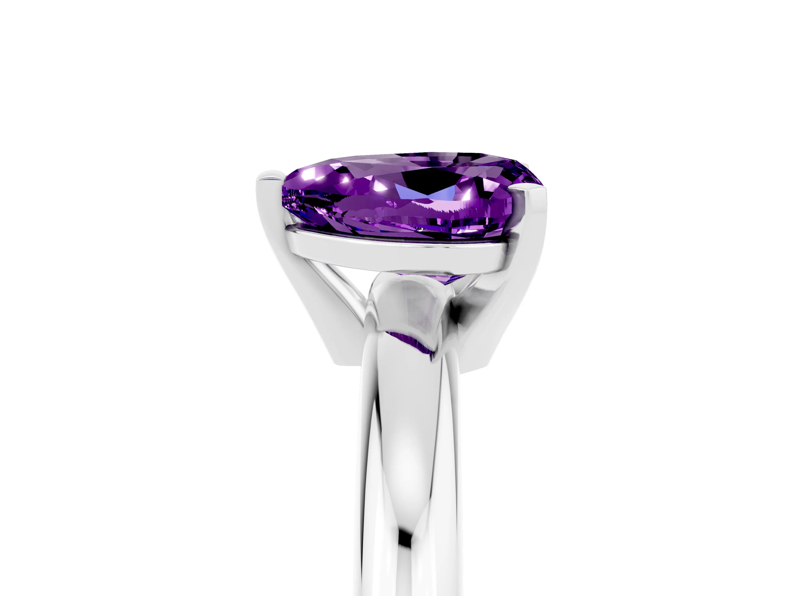 White gold Heart Cut Amethyst Solitaire Engagement Ring with Round Band and Four-Prong Setting_5