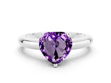White gold Heart Cut Amethyst Solitaire Engagement Ring with Round Band and Four-Prong Setting