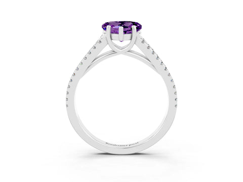 White gold Heart Cut Amethyst Solitaire Engagement Ring with Split Shank Pavé Band_3