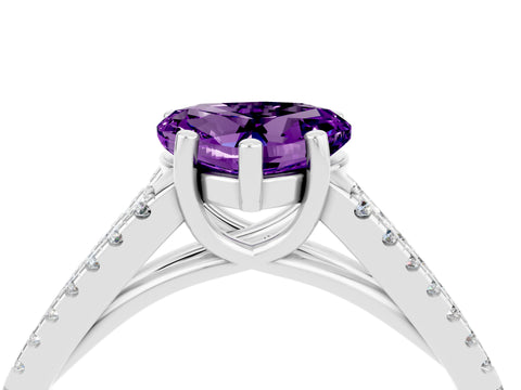 White gold Heart Cut Amethyst Solitaire Engagement Ring with Split Shank Pavé Band_4