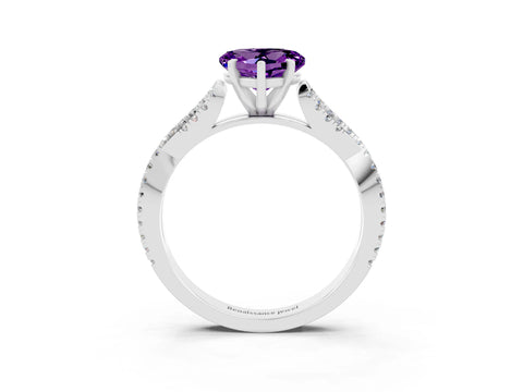 White gold Heart Cut Amethyst Solitaire Engagement Ring with Twisted Pavé Band and Four-Prong Setting_15