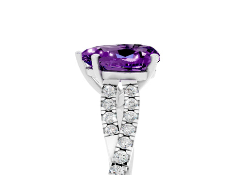 White gold Heart Cut Amethyst Solitaire Engagement Ring with Twisted Pavé Band and Four-Prong Setting_17