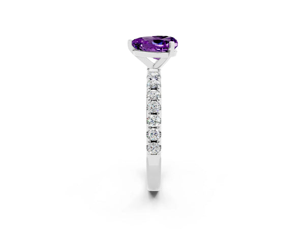White gold Heart Cut Amethyst Solitaire Pavé Band with Four-Prong Setting