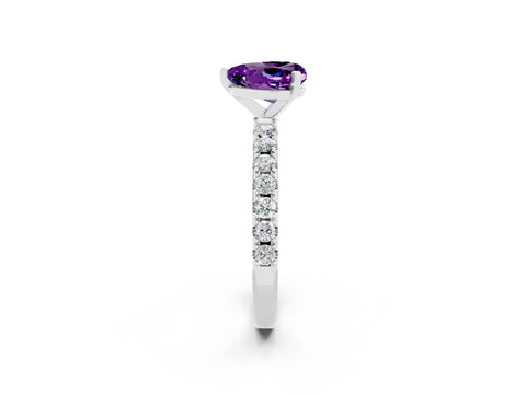 White gold Heart Cut Amethyst Solitaire Pavé Band with Four-Prong Setting_2