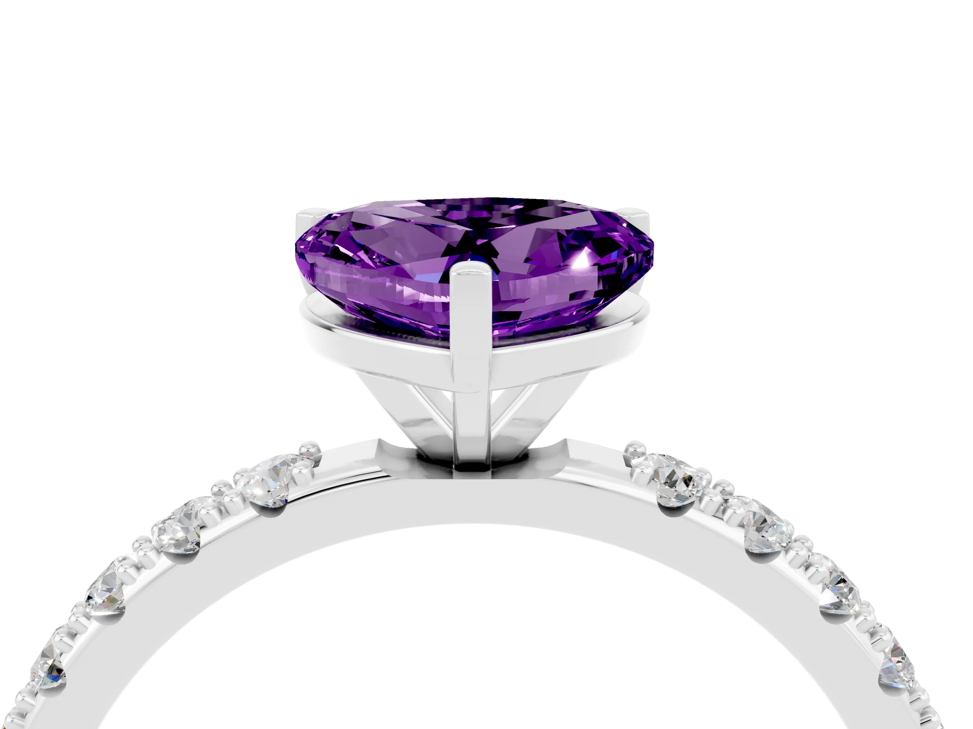White gold Heart Cut Amethyst Solitaire Pavé Band with Four-Prong Setting_4