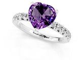 White gold Heart Cut Amethyst Solitaire Pavé Engagement Ring with Round Band and Prong Setting_74