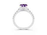 White gold Heart Cut Amethyst Solitaire Ring with Cathedral Setting and Pavé Band_3