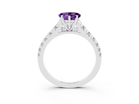 White gold Heart Cut Amethyst Solitaire Ring with Cathedral Setting and Pavé Band_3