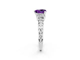 White gold Heart Cut Amethyst Solitaire Ring with Filigree Band and Four-Prong Setting_26