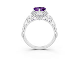 White gold Heart Cut Amethyst Solitaire Ring with Filigree Band and Four-Prong Setting_27