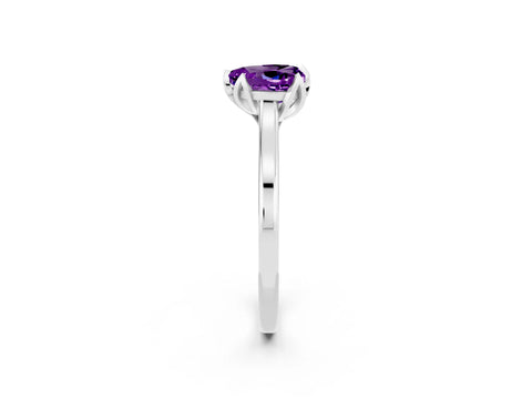 White gold Heart Cut Amethyst Solitaire Ring with Flower Prong Setting and Classic Band_14