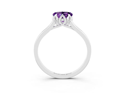 White gold Heart Cut Amethyst Solitaire Ring with Flower Prong Setting and Classic Band_15