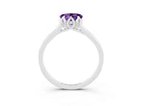 White gold Heart Cut Amethyst Solitaire Ring with Flower Prong Setting and Classic Band_26