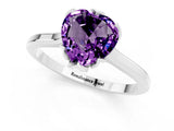 White gold Heart Cut Amethyst Solitaire Ring with Flower Prong Setting and Classic Band_36