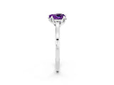 White gold Heart Cut Amethyst Solitaire Ring with Flower Prong Setting and Classic Band_37
