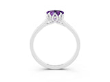 White gold Heart Cut Amethyst Solitaire Ring with Flower Prong Setting and Classic Band_38