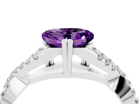 White gold Heart Cut Amethyst Solitaire Ring with Four-Prong Setting and Twisted Pavé Band_4