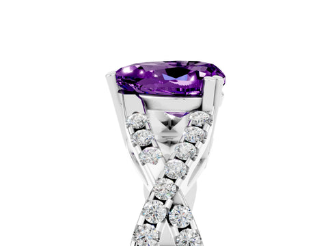 White gold Heart Cut Amethyst Solitaire Ring with Four-Prong Setting and Twisted Pavé Band_5