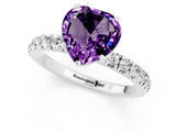 White gold Heart Cut Amethyst Solitaire Ring with Pavé Accents and Four-Prong Setting_1