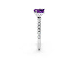 White gold Heart Cut Amethyst Solitaire Ring with Pavé Accents and Four-Prong Setting_2