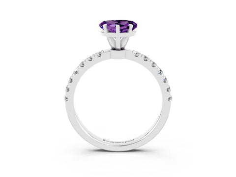White gold Heart Cut Amethyst Solitaire Ring with Pavé Accents and Four-Prong Setting_3