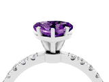 White gold Heart Cut Amethyst Solitaire Ring with Pavé Accents and Four-Prong Setting_4