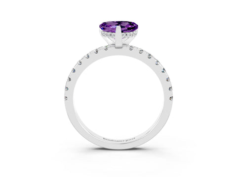 White gold Heart Cut Amethyst Solitaire Ring with Pavé Band and Four-Prong Setting_27
