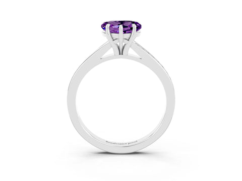 White gold Heart Cut Amethyst Solitaire Ring with Pavé Band and Prong Setting_3