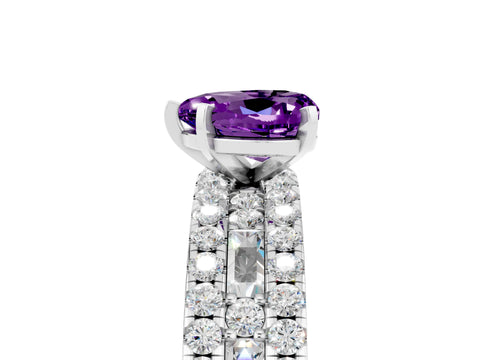 White gold Heart Cut Amethyst Solitaire Ring with Pavé and Channel Set Band_5