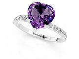 White gold Heart Cut Amethyst Solitaire Ring with Pave Band and Four Prong Setting_25