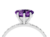 White gold Heart Cut Amethyst Solitaire Ring with Pave Band and Four Prong Setting_28