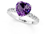 White gold Heart Cut Amethyst Solitaire Ring with Round  Pavé Band and Four-Prong Setting_49