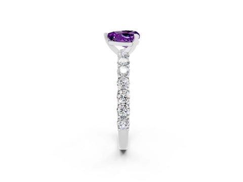 White gold Heart Cut Amethyst Solitaire Ring with Shared Prong Pavé Band and Four-Prong Setting_14