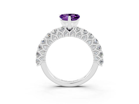 White gold Heart Cut Amethyst Solitaire Ring with Shared Prong Pavé Band and Four-Prong Setting_15