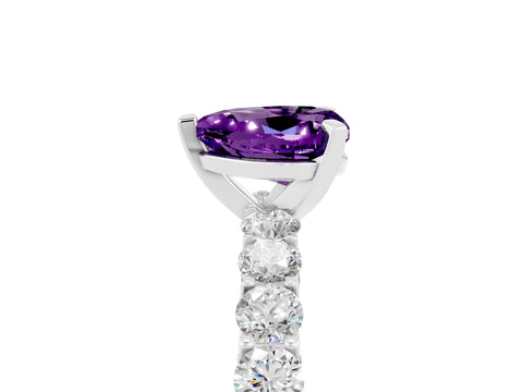 White gold Heart Cut Amethyst Solitaire Ring with Shared Prong Pavé Band and Four-Prong Setting_17