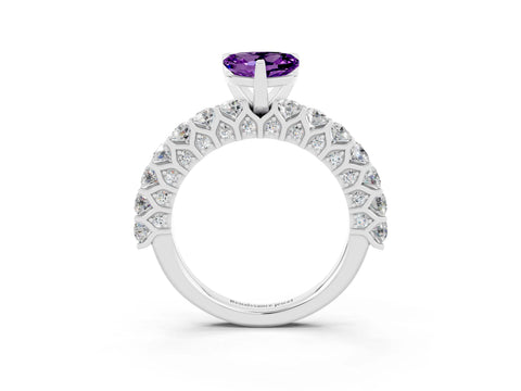 White gold Heart Cut Amethyst Solitaire Ring with Shared Prong Pavé Band and Four-Prong Setting_3