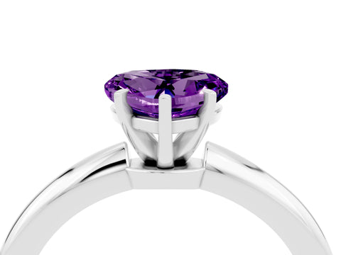 White gold Heart Cut Amethyst Solitaire Ring with Six-Prong Setting and Classic Band_4