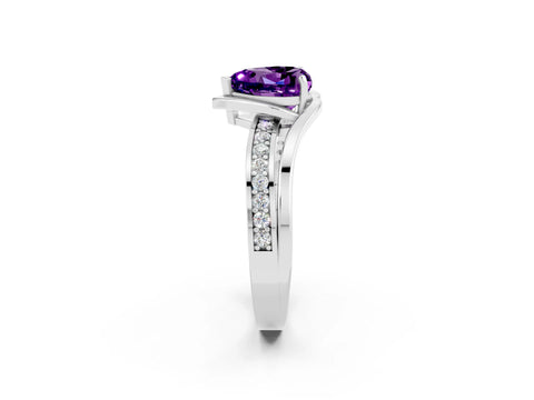 White gold Heart Cut Amethyst Solitaire Ring with Split Shank and Prong Setting_2