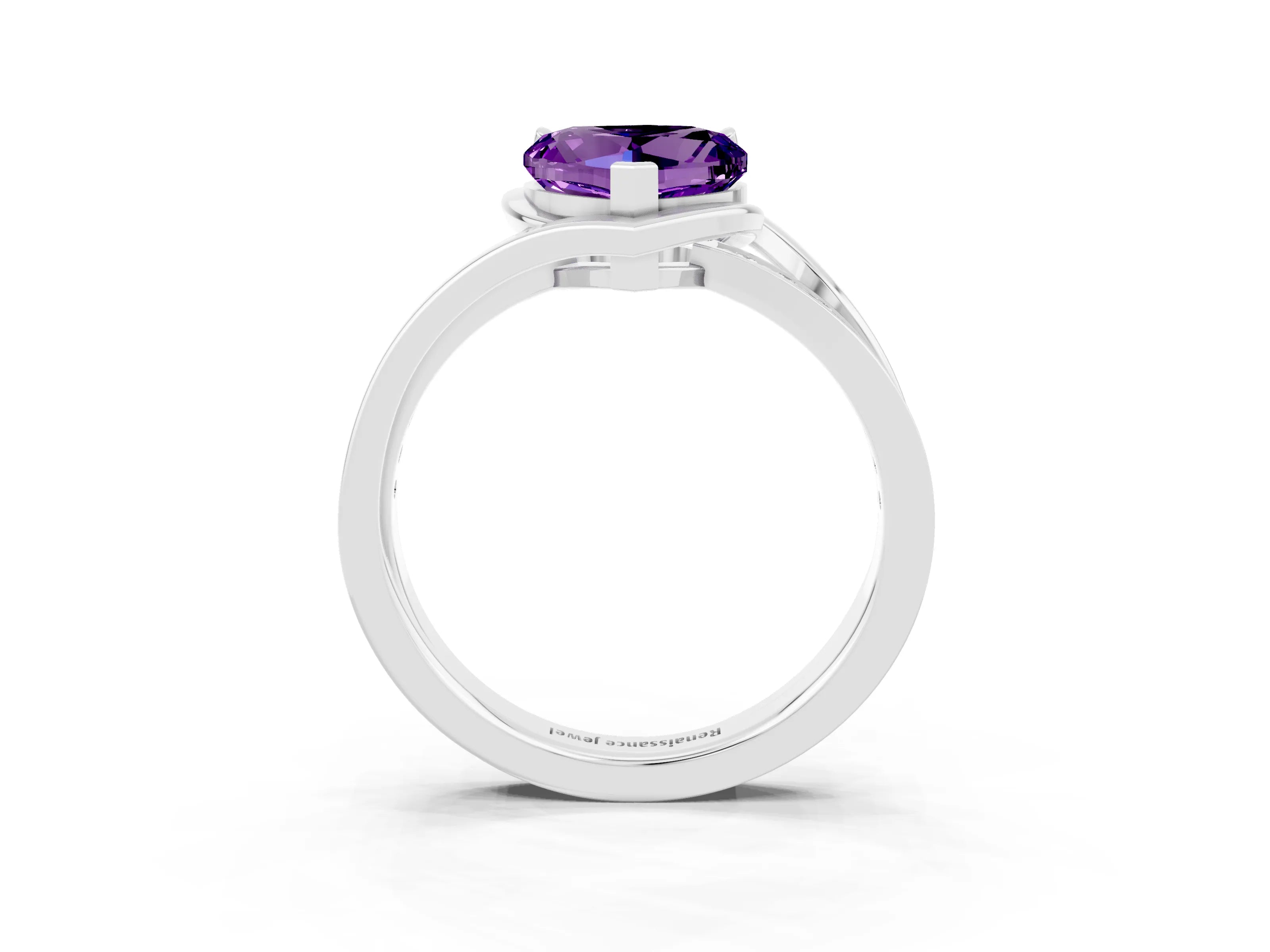 White gold Heart Cut Amethyst Solitaire Ring with Split Shank and Prong Setting_3
