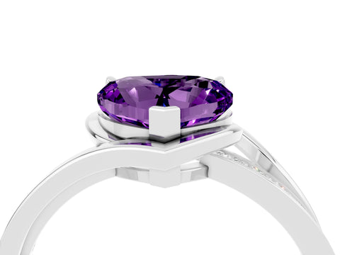 White gold Heart Cut Amethyst Solitaire Ring with Split Shank and Prong Setting_4